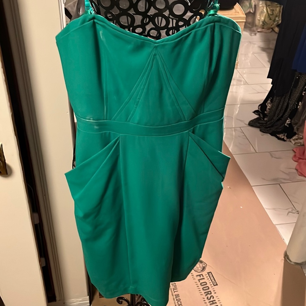 BCBG teal dress with pockets.  Could be worn strapless